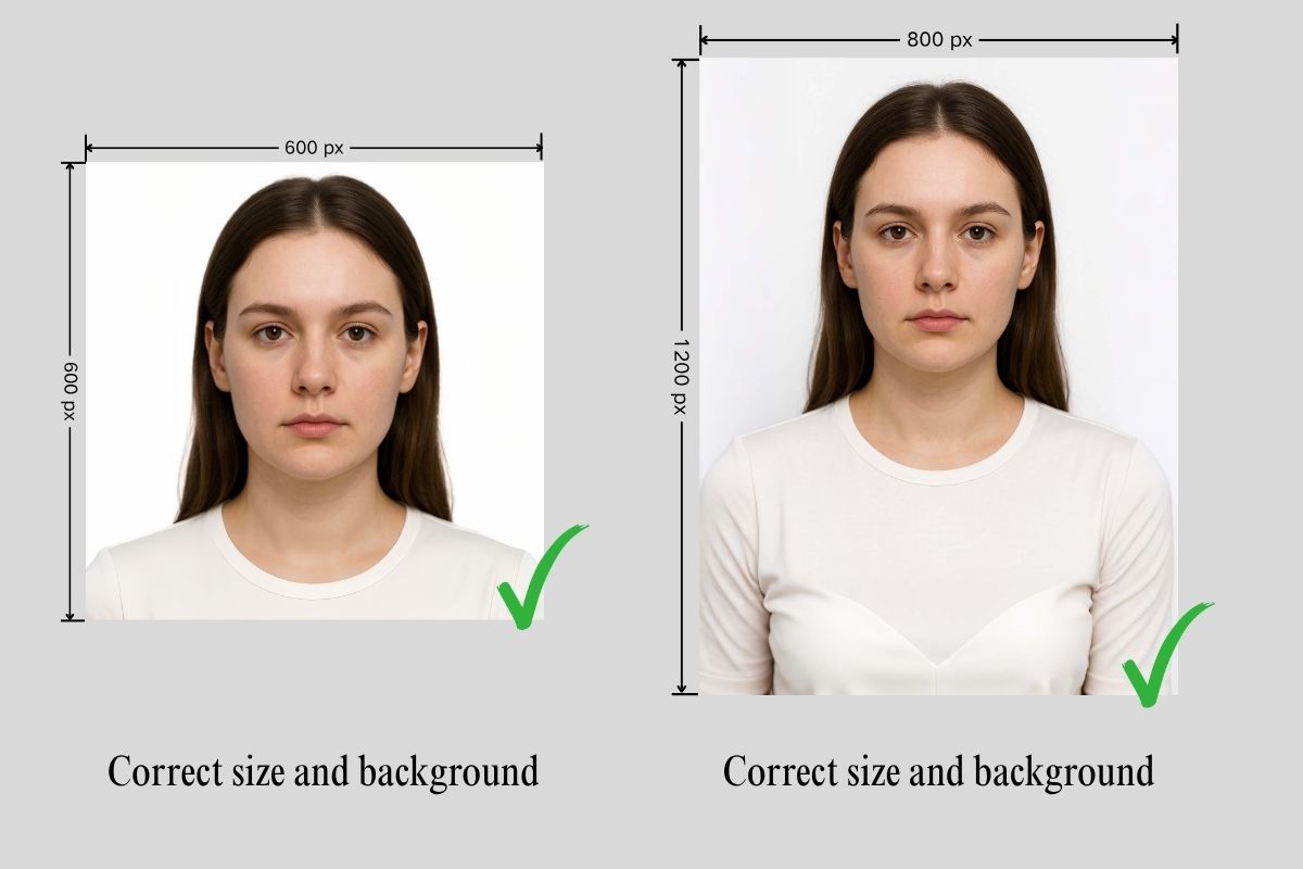 US digital passport photo sample with pixel size and format