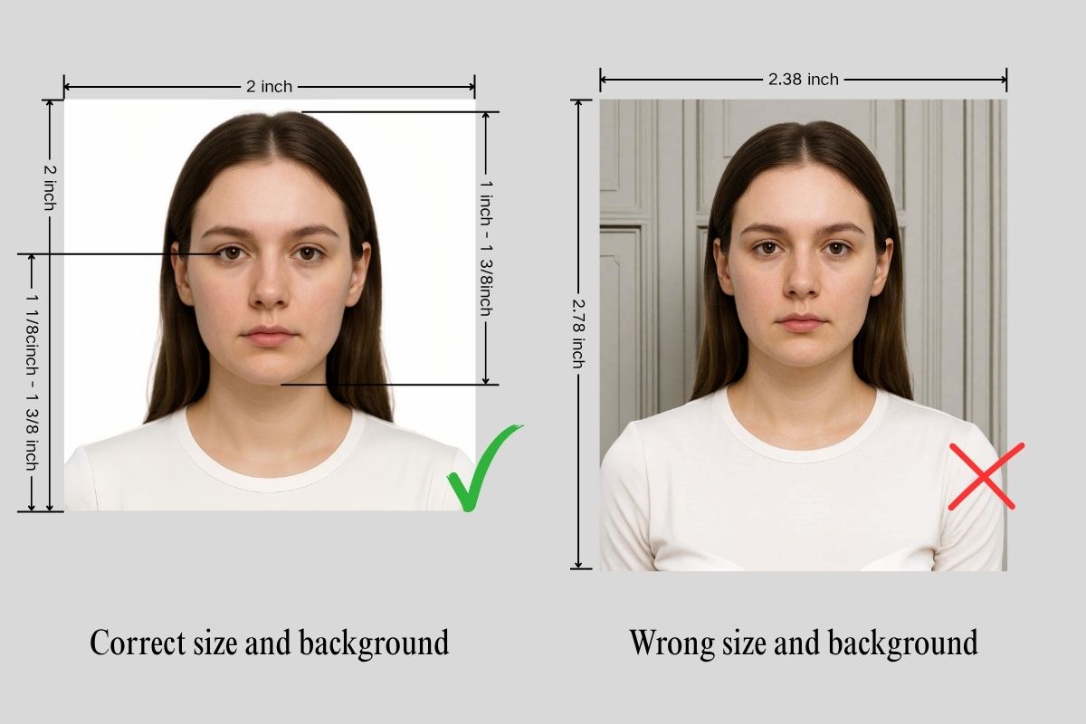 US passport photo size and face positioning guide for printed submission