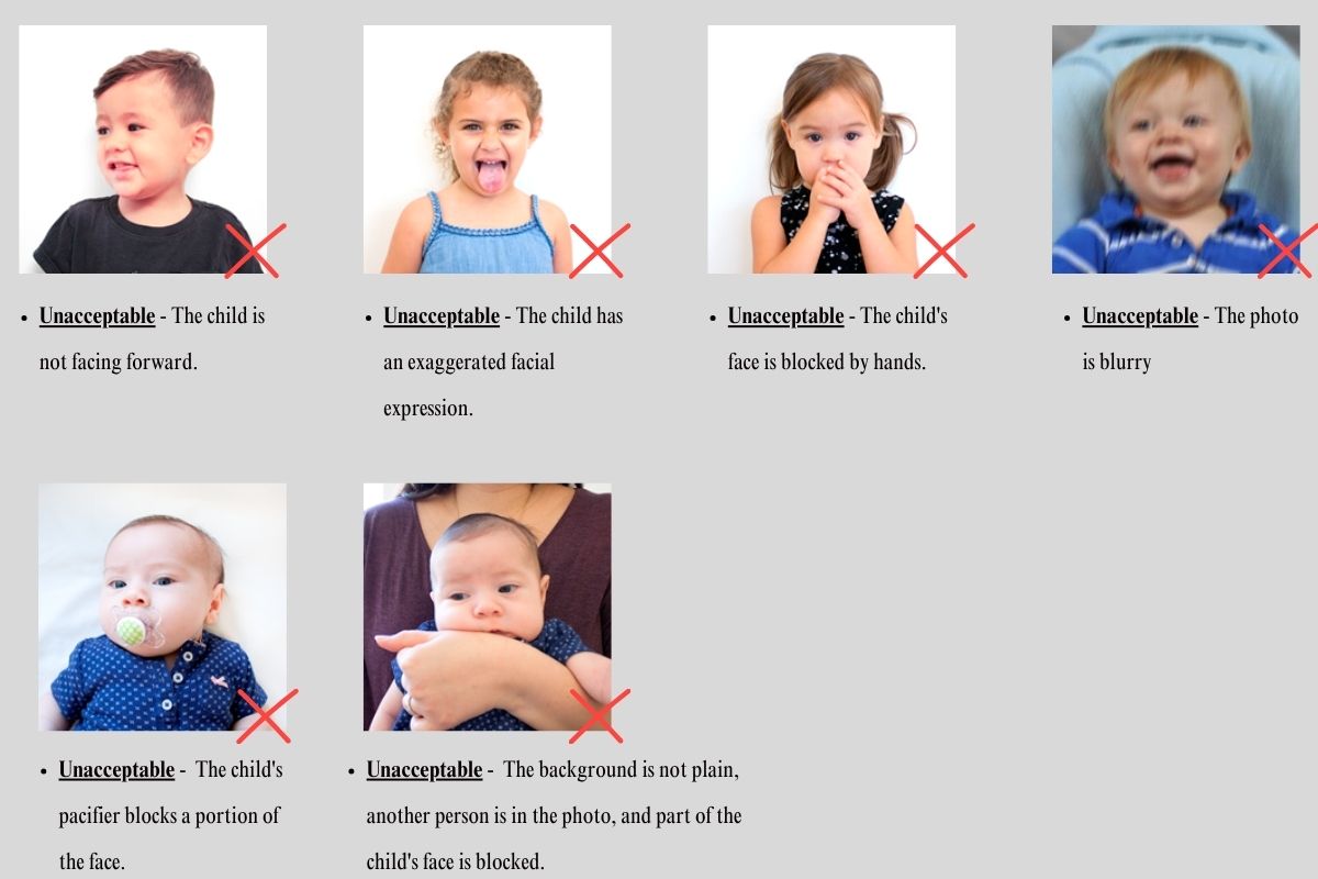 Us infant passport photo requirements examples