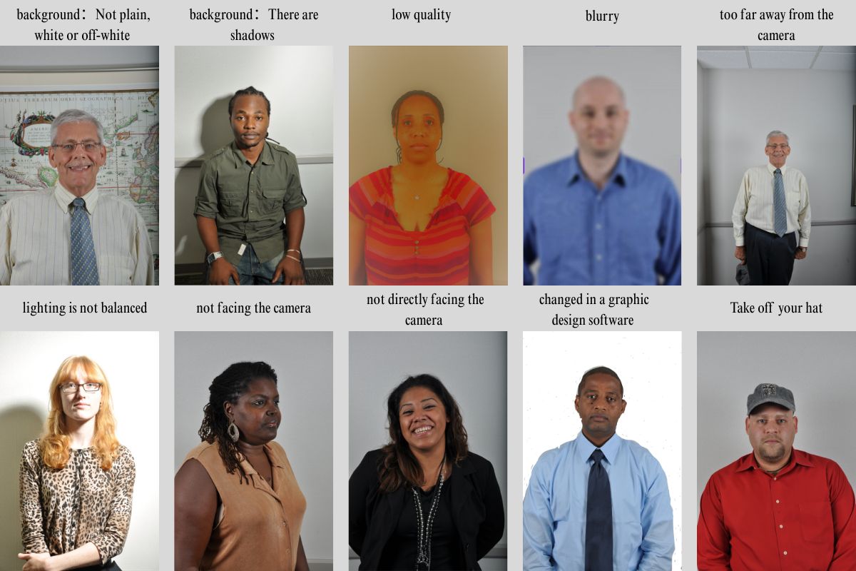 Common mistakes examples of digital passport photo