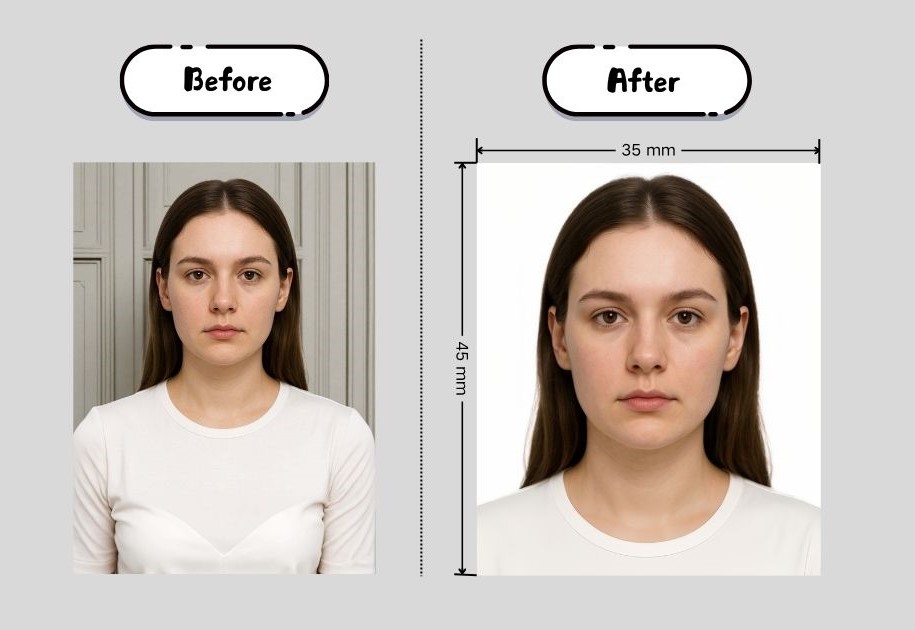 Canadian visa photo comparison: original vs processed 35×45 mm photo