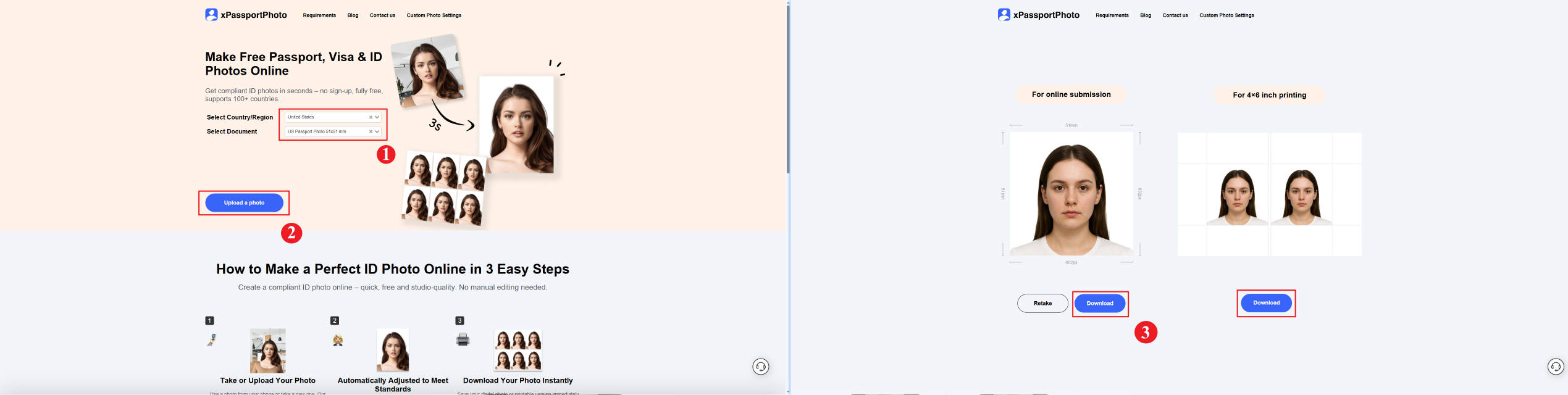 Three steps to make US passport photo online