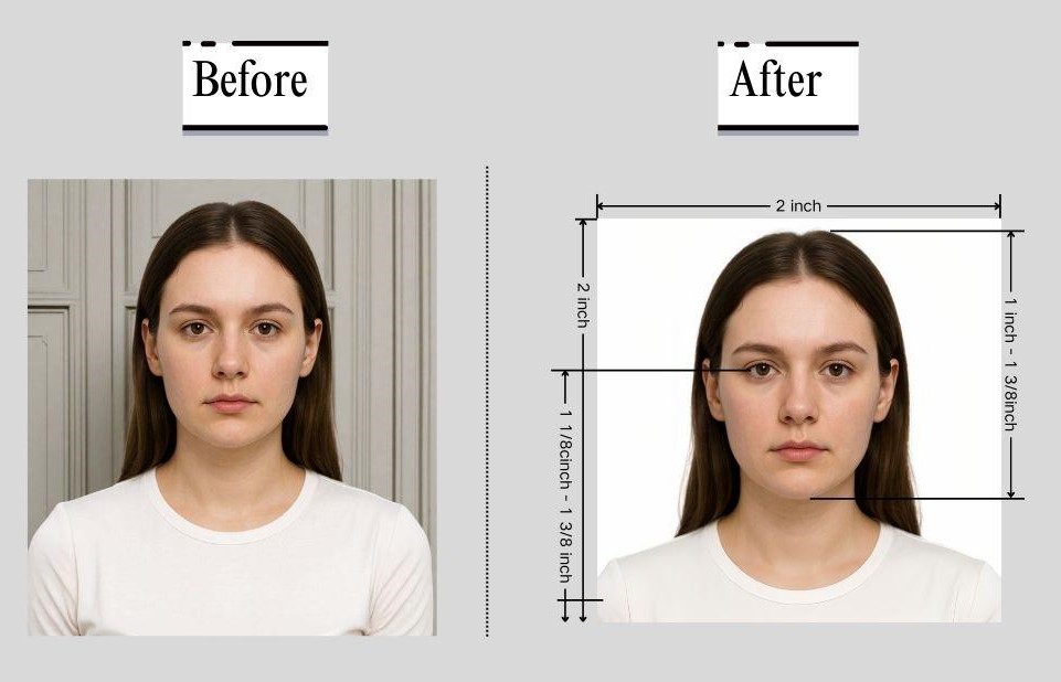 यूएस वीज़ा फोटो तुलना: मूल बनाम प्रोसेस्ड 2×2 इंच फोटो